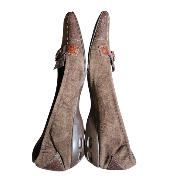 Cole Haan Nike Air Brown Suede Leather Faux Strap & Buckle Flats Size 9AA NARROW - Picture 5 of 10